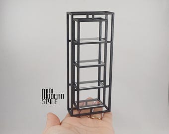 Modern mdf bookcase with 1:12 scale plexiglass shelves for dollhouses