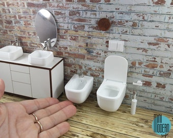 Modern miniature wall-hung bidet Emily model in scale 1:12 for dollshouse