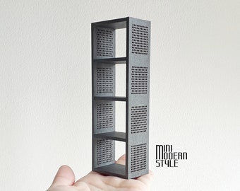 Modern industrial style bookcase in colored mdf in 1:12 scale for dollhouses