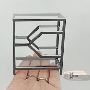 Modern low bookcase in mdf with plexiglass shelves in 1:12 scale for dollshouse