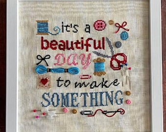 It's A Day Cross Stitch Pattern – 59x71 Count Linen, DMC Floss
