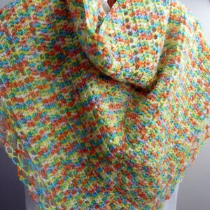 Shawl, Hand-knitted, Crochet, Acrylic, Multicolor, Yellow Color, Blue Color, Orange Color, Cheerful, Youthful, Unique Gift, Original,