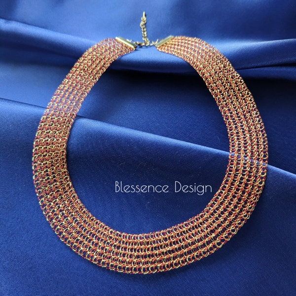 Elegante Gold und Rot gestrickte Kette / Draht gestrickte Mode-Halskette / Silber überzogener Kupferdraht Schmuck / Geschenk für Sie / Geburtstagsgeschenk