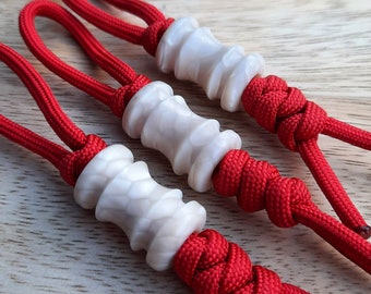 Ivory snake Juma Lanyard Bead | Large Hand-turned knifebead in Snake skin pattern with High gloss polish for your folding knife or keychain