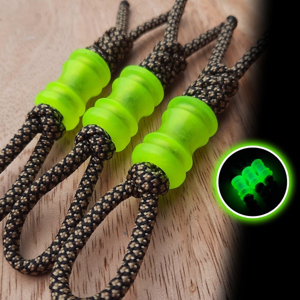 Glowing lanyard bead in neon yellow on diamond 550 paracord |  Green X-ray glow in the dark color | EDC knifebeads for your pocket gear