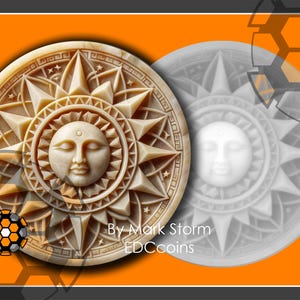 Sonnendesign für Lightburn 3d Lasergravur mit Höhenkarte | Lebenskraft, Wärme und Lichtsymbolik Motiv & Strahlen | Hochwertiges Bild