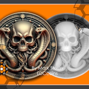 Lightburn-bestand voor 3D-lasergravure met Skull & Cobra-slangen | Digitale downloadbare hoogtekaart | PNG-bestanden voor fiberlaser 30 W 100 W
