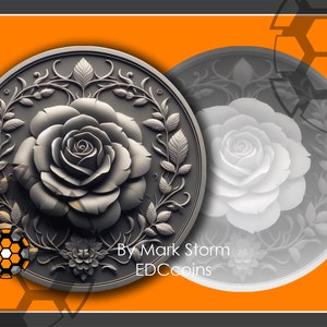 Großes Rosenblumendesign für 3D-Münze mit Lasergravur mit Höhenkarte | Symbol der Liebe und Hingabe | Hochwertiges Bild für Lightburn