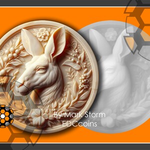 Portrait de kangourou Lightburn pour gravure laser 3D avec carte de la hauteur | Pièce de monnaie numérique australienne | Images DIY de haute qualité pour Lightburn