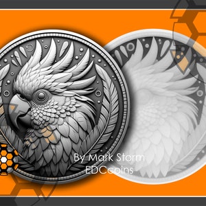 Datei Lasergravur | Höhenkarte für Papagei / Kakaduvogel | Digitale Münze 3D Design | Hochwertige Download PNG Grafikdatei Lightburn