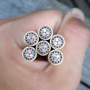 8mm - 5/16&quot; knife handle pin copper brass mosaic pins red/black dots, intricate design for knifemaking scales DIY crafts. Length 150mm - 6&quot;
