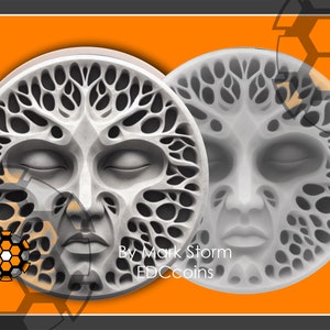 Abstracte dromerige gezichtsmunt voor 3D-lasergravure hoogtekaart | Ontwerp met gesloten ogen opkomend gezicht Hoge kwaliteit png-bestand voor lightburn