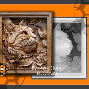 Joli portrait de chat avec des feuilles à graver au laser 3D avec la hauteur de la carte | Art floral numérique | Images DIY de haute qualité pour Lightburn et EZCAD