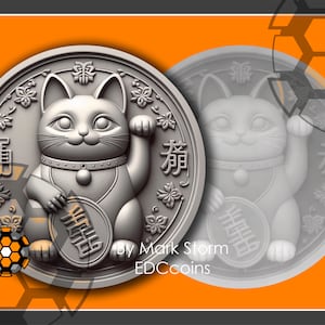 Maneki Neko Gravação a laser 3D com mapa de altura | Símbolo digital de prosperidade de riqueza de gato sortudo | Imagens DIY de alta qualidade Lightburn e EZCAD