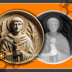 Lightburn 3d Laser Gravur Mittelalterlicher betender Mönch | Münzdatei eines monastisch-religiösen Designs | Laden Sie das hochwertige digitale PNG herunter