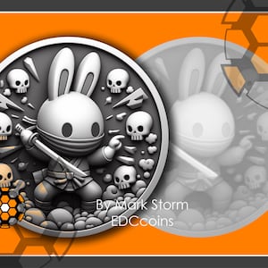 Bunny Ninja für 3d Lasergravur mit Höhenkarte | Digitale Hasenschädel Attacke Münze | Qualitativ hochwertige DIY Bilder für Lightburn und EZcad