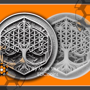 Pièce numérique Arbre de vie pour carte de profondeur de gravure laser 3D | Connexion et unité de symboles géométriques abstraits | PNG de haute qualité pour Coup de foudre