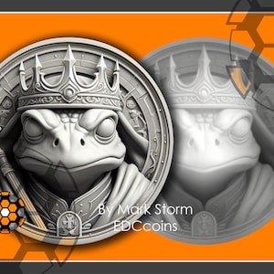 Portrait Lightburn du roi grenouille pour gravure laser 3D avec carte de la hauteur | Amphibie numérique baguette magique couronnée | Images laser fibre de haute qualité