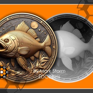 Peixe piranha para gravação a laser 3D com mapa de altura | Moeda digital de peixe predador da selva | Imagens DIY de alta qualidade para Lightburn e EZCAD3
