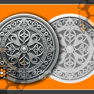 Digitaal bestand van een Vikingmunt voor 3D-lasergravure met hoogtekaart | Vikingsymbool eeuwig leven en wijsheid | Hoge kwaliteit afbeelding Lightburn
