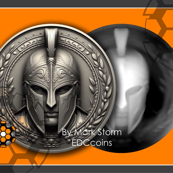 Spartan helmet height map for 3d laser engraving | Coin file of a Spartacus fighter with Illyrian helmet | Download the quality digital PNG