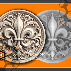 Ontwerp Franse lelie voor 3D-lasergravure met hoogtekaart | Scoutingsymbool voor eer en loyaliteit | Hoge kwaliteit afbeelding voor Lightburn