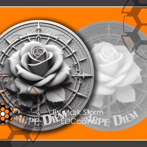 Diseño de flores rosas para moneda grabada con láser 3d con mapa de altura / Símbolo de amor y pasión / Imagen de alta calidad para Lightburn