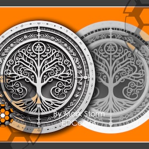 Pièce symbole Arbre de vie pour la gravure laser 3D de la hauteur de la carte | Symbole abstrait de la vie éternelle et de la sagesse | PNG de haute qualité pour Coup de foudre
