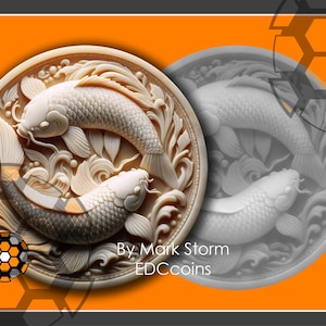 Pez koi japonés para grabado láser 3D con mapa de altura / Moneda de carpa giratoria digital / Imágenes de bricolaje de alta calidad para Lightburn y EZCAD