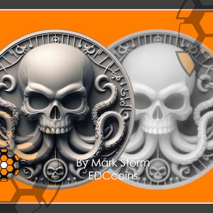 Lightburn Datei für die 3D Lasergravur mit Skull & Oktopus Tentakeln | Digital herunterladbare Höhenkarte | PNG Dateien für Faserlaser 30W 100W