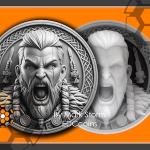 Lightburn-hoogtekaart van een boze schreeuwende Viking | Diepe 3D-lasergravure met Noors krijgersgezicht | Digitale png-hoogtekaart downloaden