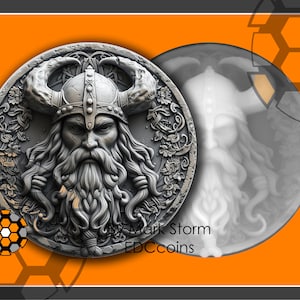 Wikinger Münzdesign für 3D Lasergravur mit Höhenkarte | Skandinavischer nordischer Krieger Helm mit Hörnern | Hochwertiges Bild für Lightburn