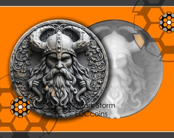 Viking coin design for 3d laser engraving with height map | Scandinavian Norse warrior Helmet with horns | High quality image for Lightburn