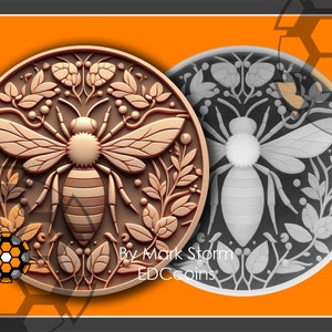 Apicultor 3d moneda archivo de grabado láser / mapa de altura para token de abeja floral / Arte de abeja digital / Imágenes de bricolaje de alta calidad para Lightburn y EZCAD