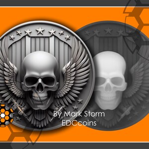 United states skull wings 3d laser engraving with Downloadable height map  | Digital PNG files for Lightburn and EZCAD | Marine corps style