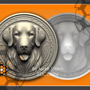 Grabado láser 3D de Golden Retriever con mapa de altura / Moneda digital para perro mascota / Imágenes DIY de alta calidad para Lightburn y EZCAD