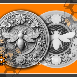 Mapa de altura Diseño de colmena para grabado láser 3D para apicultores / Moneda digital de flores y abejas / Imágenes de bricolaje de alta calidad para Lightburn y EZCAD