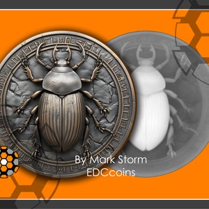 Mestkevermuntontwerp voor 3D-lasergravure met hoogtekaart | Amulet met Egyptisch symbool | DIY-afbeeldingen van hoge kwaliteit voor Lightburn en EZCAD
