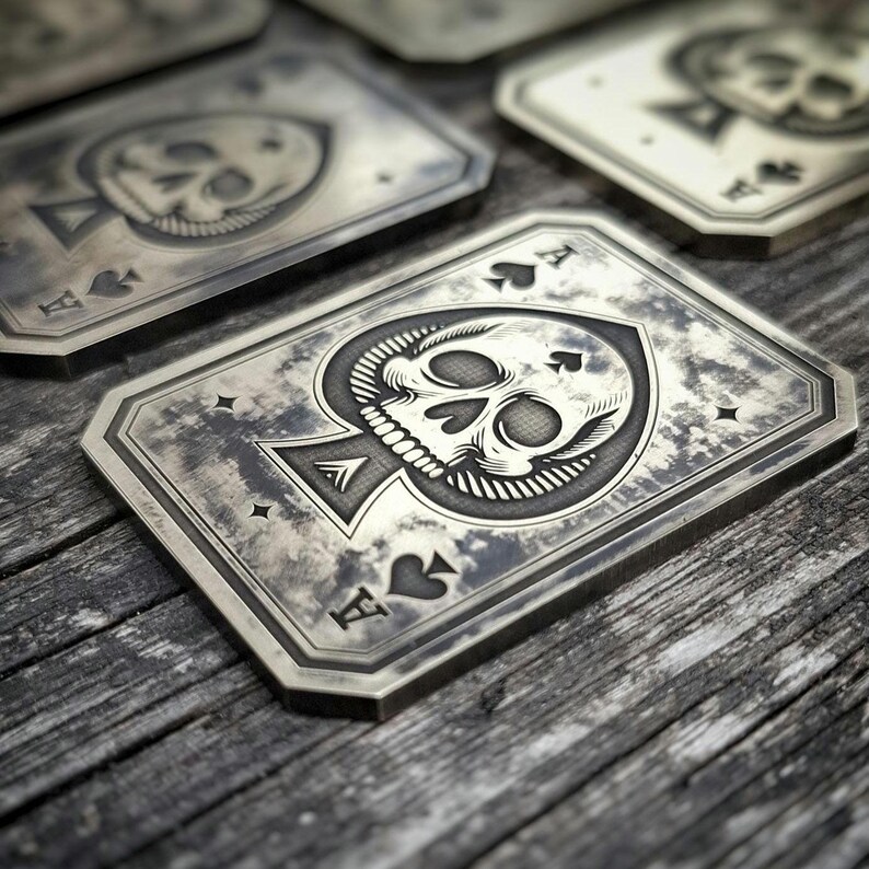 Ace of Spades EDC Playing Card / Tag in Aged Brass With Deep Laser