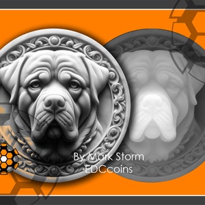 Digital PNG file for Rottweiler dog 3d laser engraving | Download portrait heightmap file for coin | High quality DIY images for Lightburn