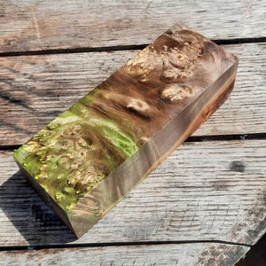 Brown/green stabilized maple burl block for knifescales / woodturning blank and #diy projects