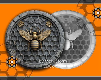 Beehive design for 3d laser engraving with height map for Beekeeper | Digital Honey coin | High quality DIY images for Lightburn and EZCAD