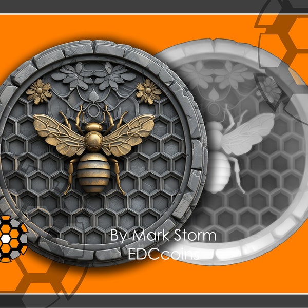 Beehive design for 3d laser engraving with height map for Beekeeper | Digital Honey coin | High quality DIY images for Lightburn and EZCAD