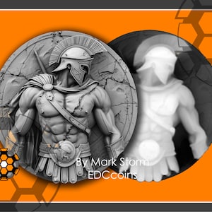 Spartan warrior Höhenkarte für 3D Lasergravur | Münzordner eines tapferen Kriegers mit illyrischem Helm | Hochwertige PNG Bild für Lightburn