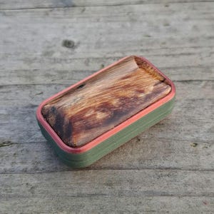 Fidget slider with spalted alder wood inlays (crunchy) | "RETRO-SLING" camo and copper 3d printed backside | 3-clicks haptic EDC toy