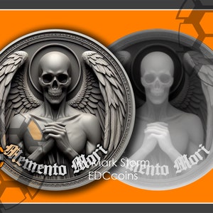 Memento Mori Digitales 3D Münzdesign für Lightburn | Sterblichkeit | Carpe Diem | Herunterladbare PNG-Datei mit der Höhenkarte für die Faserlasergravur