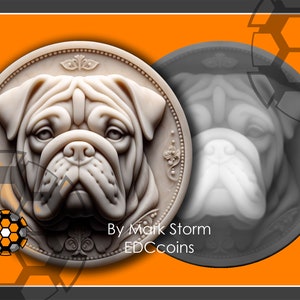 3d laser engraving file for English Bulldog digital portrait  | Strong Dog coin with heightmap |  | High quality DIY images for Lightburn