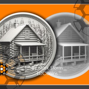 Hoogtekaart voor Lightburn | Ontwerp van een hut in het bos voor 3D-lasergravure met hoogtekaart | Off-grid shelter blokhut bos | PNG-bestand