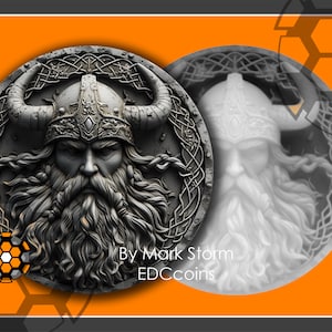 Wikinger Höhenkarte für 3D Münzen mit Lasergravur | Skandinavischer nordischer Krieger Helm mit Hörnern | Hochwertiger digitaler Download für Lightburn