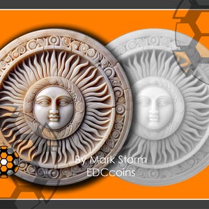 Serene Sonnengesicht Design für 3D Lasergravur mit Höhenkarte | Wärme und Lichtsymbolik Motiv & Strahlen | Hochwertiges Bild für Lightburn